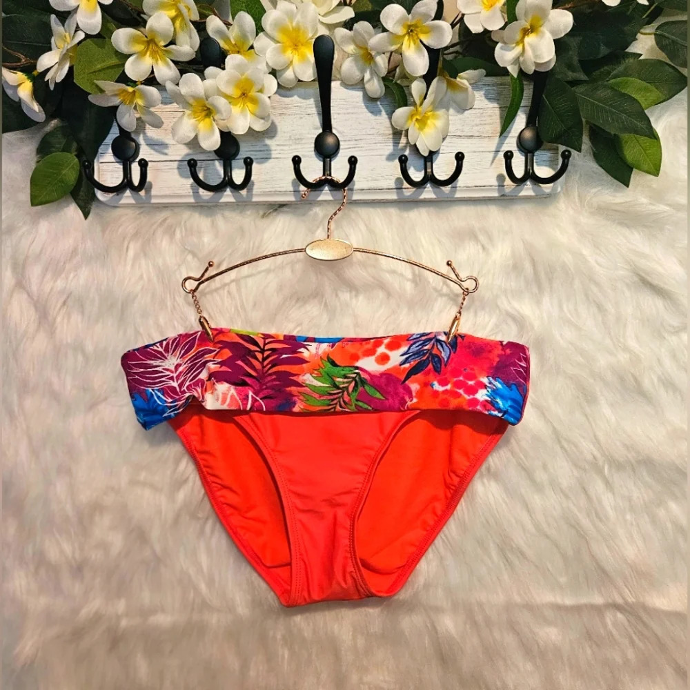 George Floral and Coral Fold Waist Bikini Bottoms